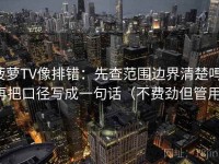 菠萝TV像排错：先查范围边界清楚吗，再把口径写成一句话（不费劲但管用）
